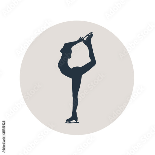 Icono plano silueta mujer patinando sobre hielo en circulo gris