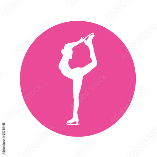 Icono plano silueta mujer patinando sobre hielo en circulo rosa