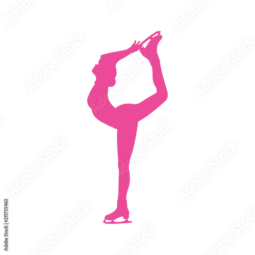 Icono plano silueta mujer patinando sobre hielo en color rosa