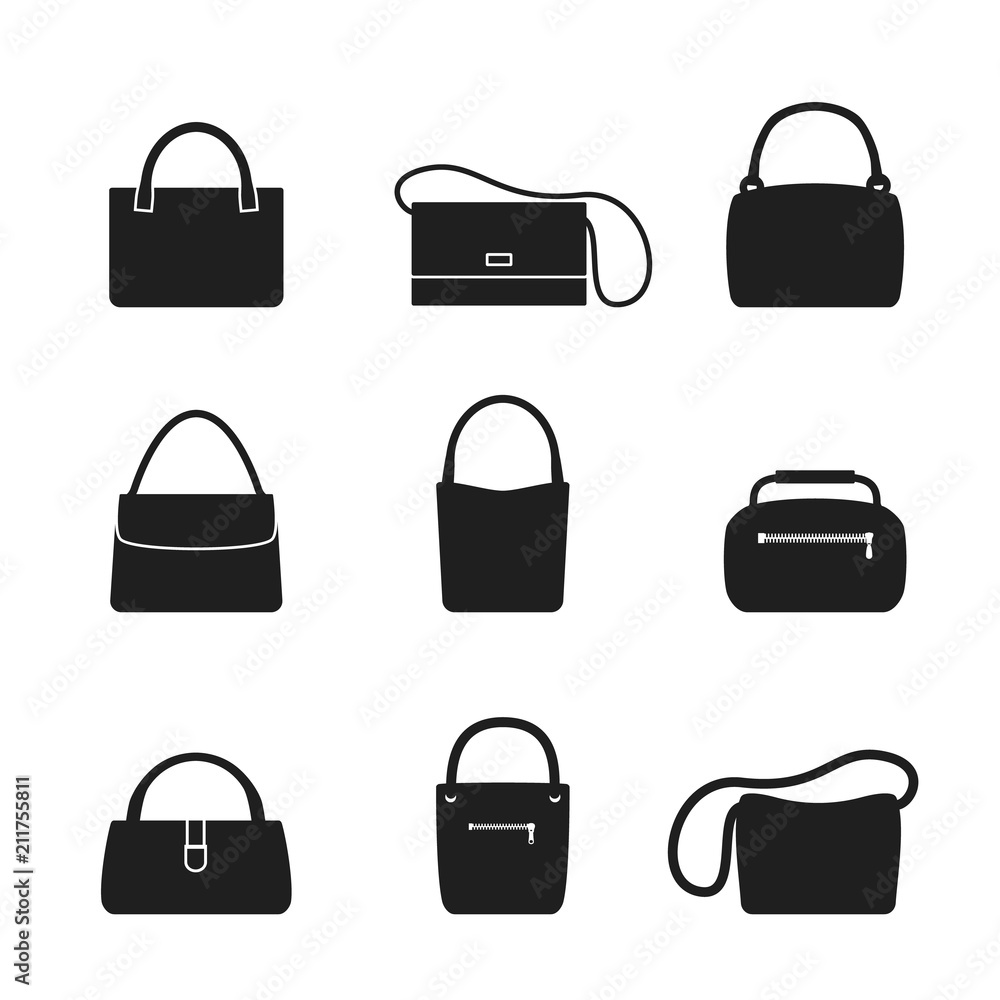 Handbag female icon. A set of woman bag icons in the style of flat design. Handbag female icon. A set of woman bag icons in the style of flat design.