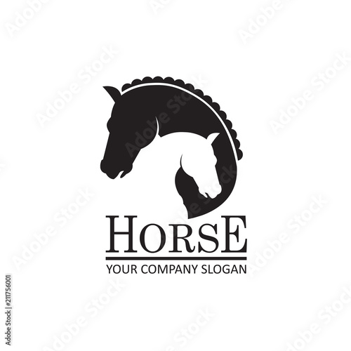monochrome emblem of horse heads on white background