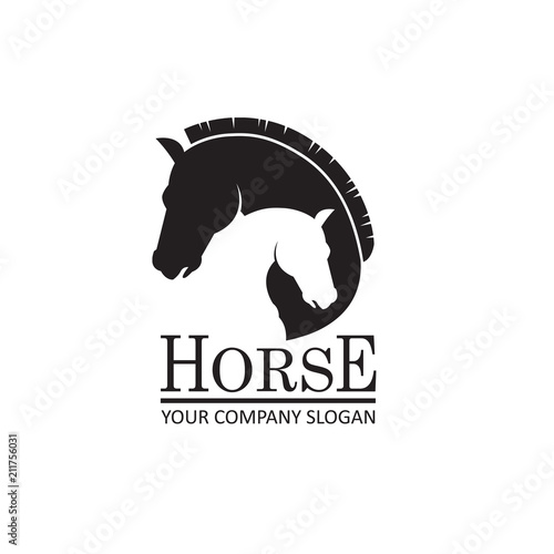 monochrome emblem of horse heads on white background