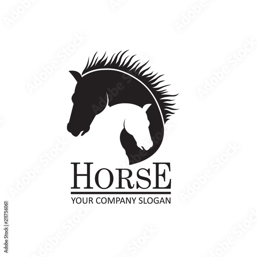 monochrome emblem of horse heads on white background