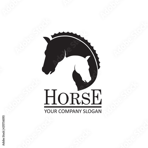 monochrome emblem of horse heads on white background