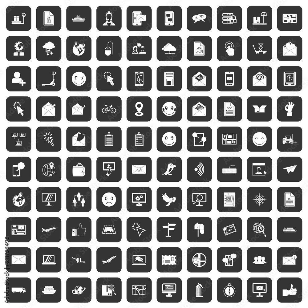 100 mail icons set in black color isolated vector illustration 100 mail icons set in black color isolated vector illustration