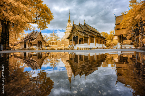 Wat phra sing temple after the rain in Chiang mai Thailand photo