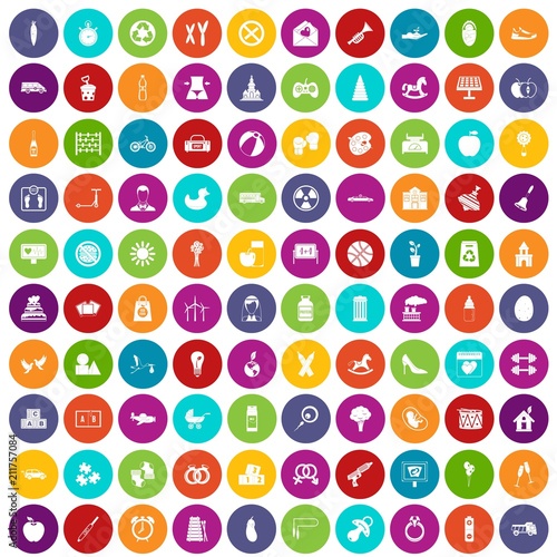 100 maternity leave icons set in different colors circle isolated vector illustration