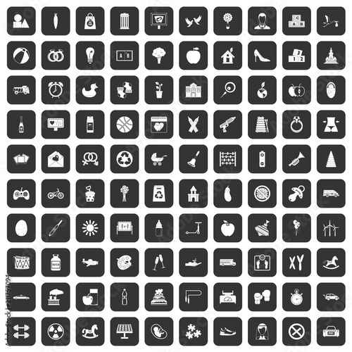 100 maternity leave icons set in black color isolated vector illustration