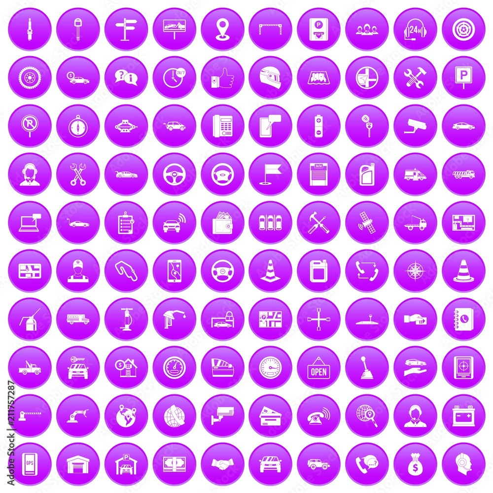100 auto service icons set in purple circle isolated on white vector illustration 100 auto service icons set in purple circle isolated on white vector illustration