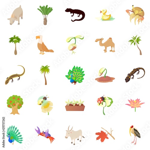 Animals and plants icons set. Cartoon set of 25 animals and plants vector icons for web isolated on white background