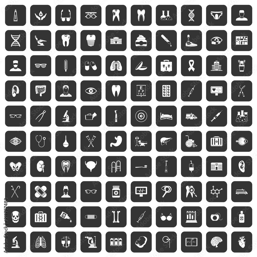 100 medical icons set in black color isolated vector illustration 100 medical icons set in black color isolated vector illustration