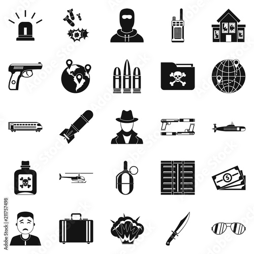 Antiterror icons set. Simple set of 25 antiterror icons for web isolated on white background