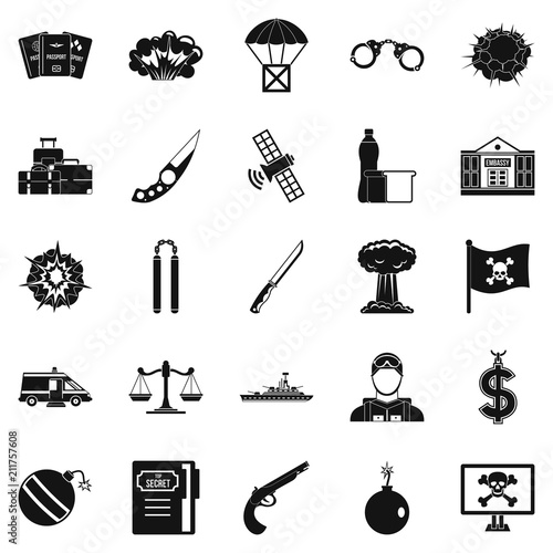 Antiterrorism icons set. Simple set of 25 antiterrorism icons for web isolated on white background