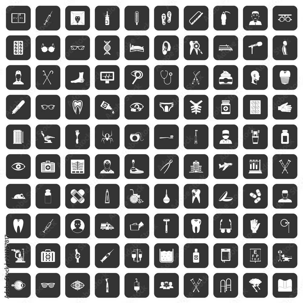 100 medical treatmet icons set in black color isolated vector illustration 100 medical treatmet icons set in black color isolated vector illustration