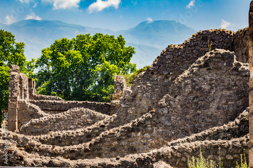 Pompei, near Naples, Italy - June 1, 2018 - ruins of the Roman city of Pompei destroyed by Vesuvius vulcano eruption in 79 AD photo