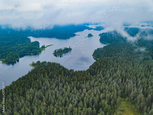 Lake Seliger from above. Russian landscape