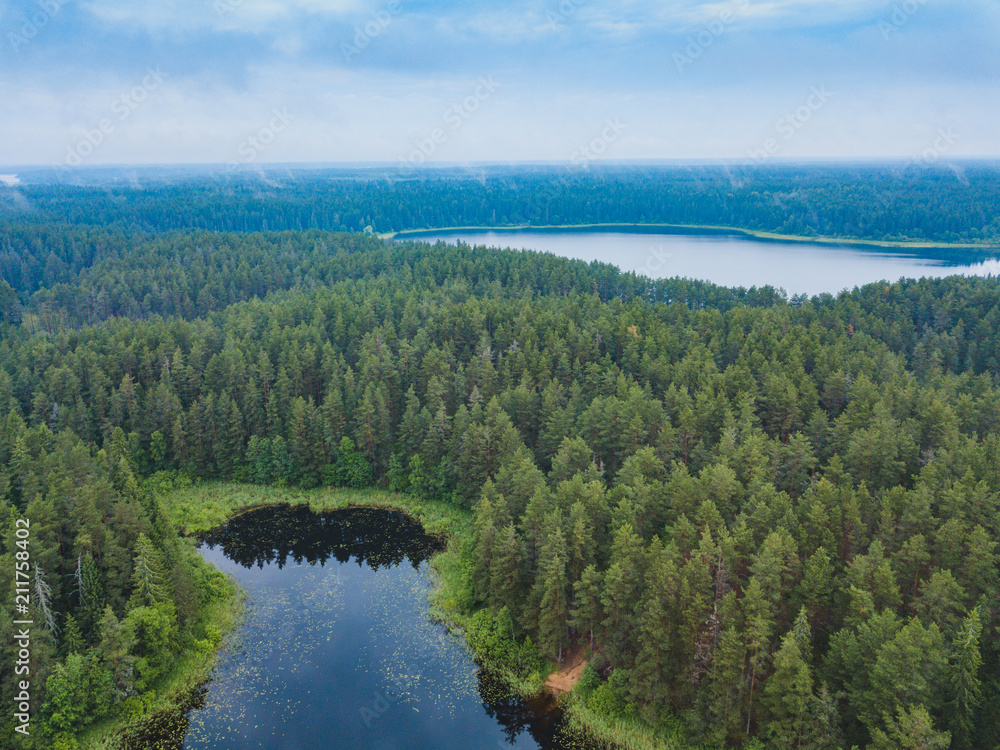 Lake Seliger from above. Russian landscape