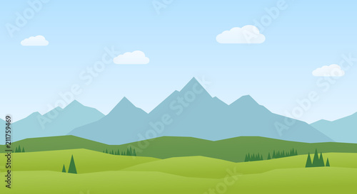 Landscape mountains and hills flat design photo