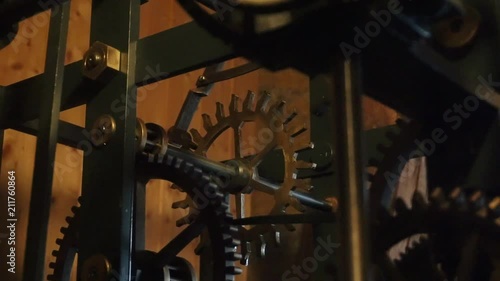 Close up shot of Tower clock gears in motion