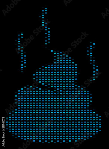 Halftone Shit smell collage icon of circle bubbles in blue color hues on a black background. Vector circle bubbles are combined into shit smell illustration.