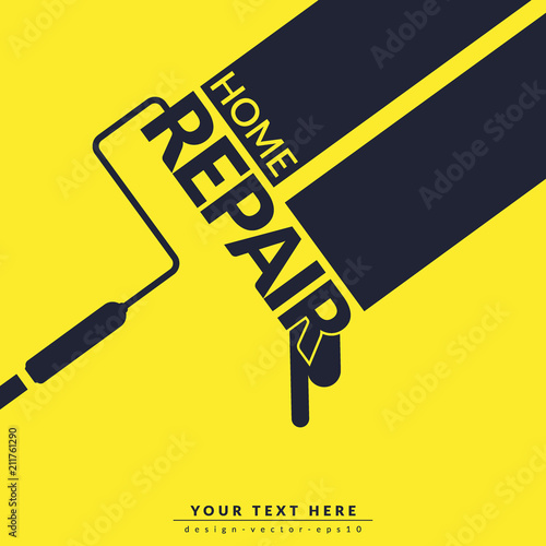 creative home repair and painting concept, logo design template isolated on yellow background with space for your company text