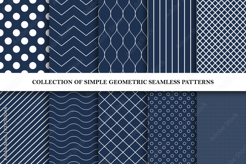 Collection of classic seamless simple patterns - vector geometric backgrounds