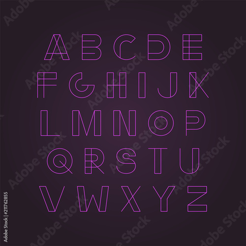 Modern neon font - minimalistic design. Vector English alphabet