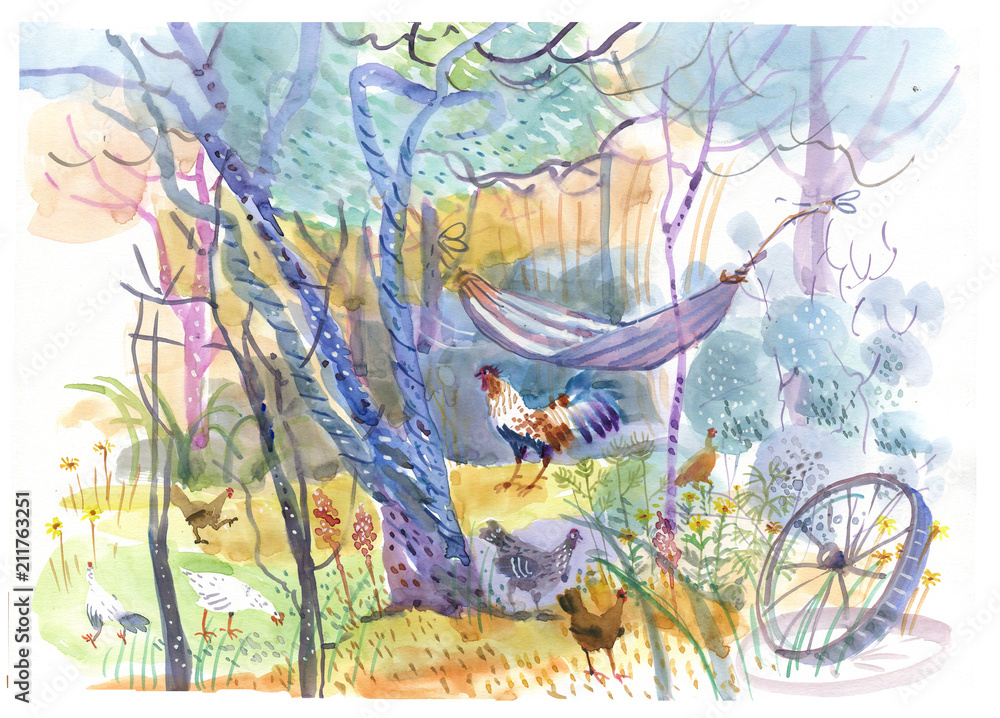 Farm, watercolor sketch
Farm, watercolor sketch