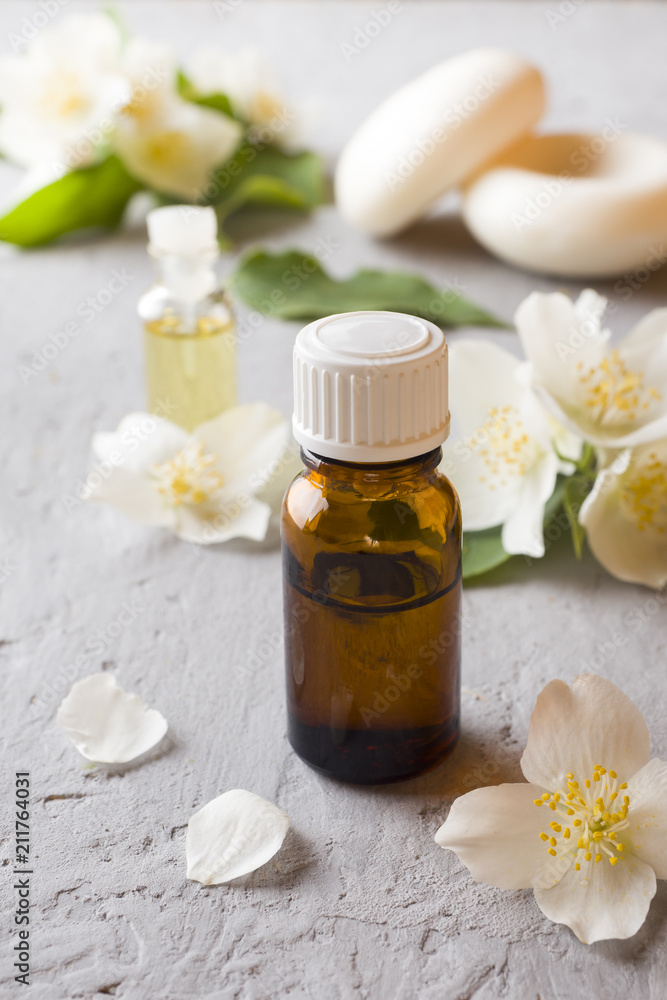 Jasmine oil. Aromatherapy with Jasmine oil and soap. Jasmine flower Jasmine oil. Aromatherapy with Jasmine oil and soap. Jasmine flower