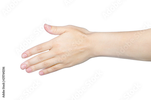 handshake, gesture hand close-up on a white background