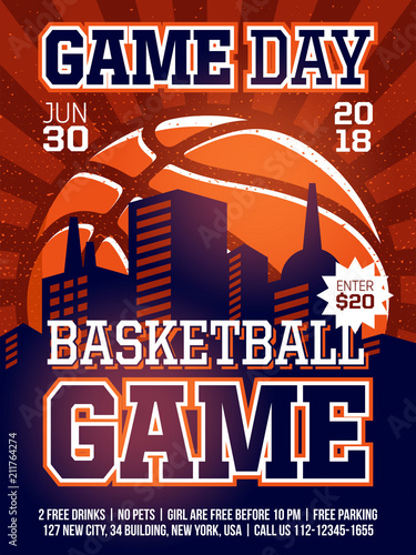 modern professional sports design poster with basketball tournament in orange theme