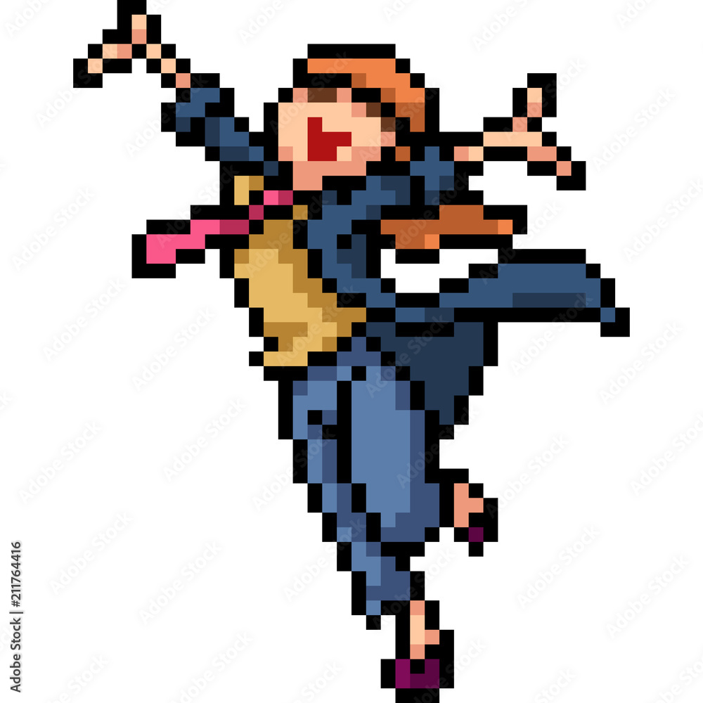 vector pixel art happy woman