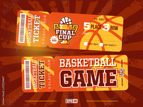 two modern professional design of basketball tickets in orange theme
