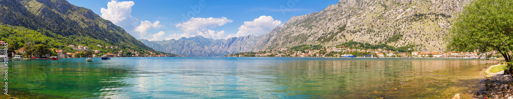 Adriatic sea coastline, boka-kotor bay near the city Kotor, Mediterranean summer seascape, nature landscape, vacations in the summer paradise, panoramic view