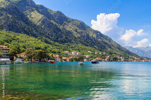 Adriatic sea coastline, boka-kotor bay near the city Kotor, Mediterranean summer seascape, nature landscape, vacations in the summer paradise