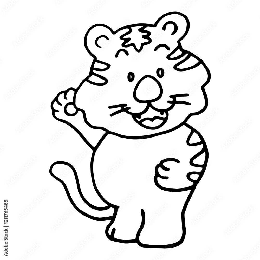Naklejka premium Tiger cartoon illustration isolated on white background for children color book