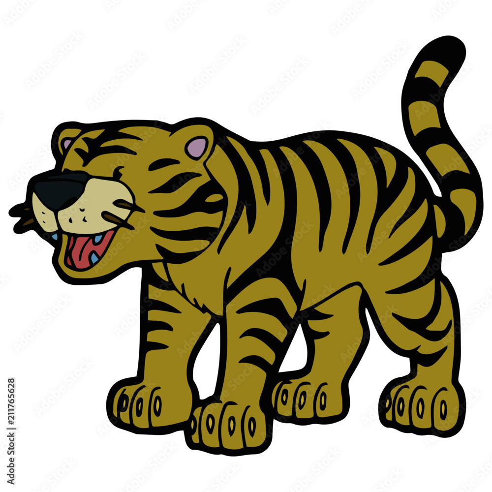 Fototapeta premium Tiger cartoon illustration isolated on white background for children color book