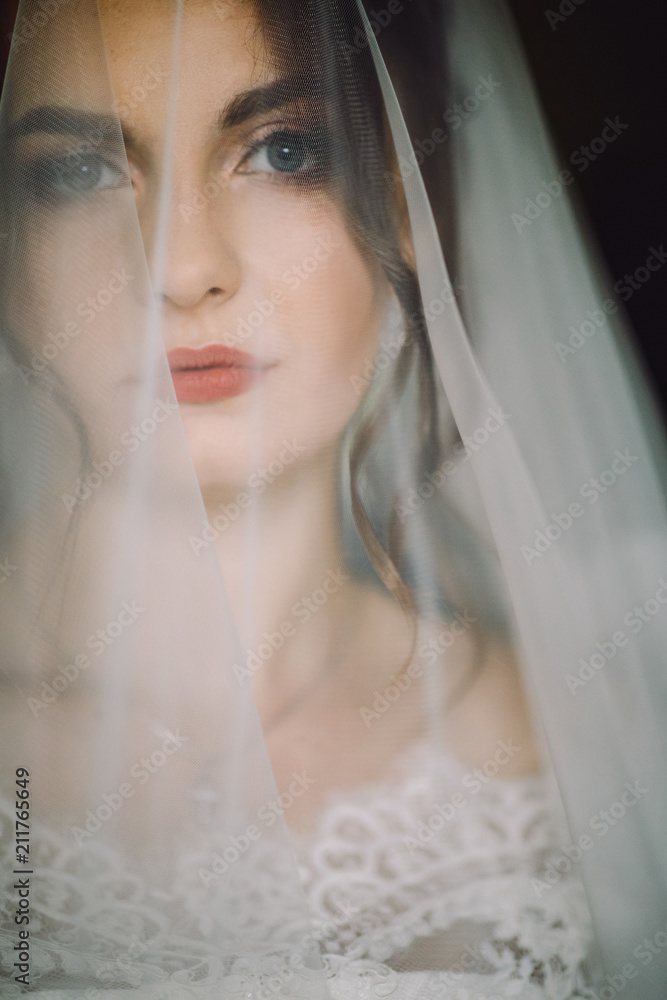 Mysterious portrait of a bride hidden under the veil Mysterious portrait of a bride hidden under the veil