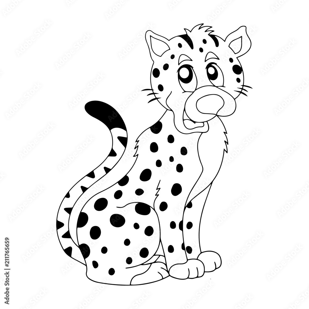 Naklejka Leopard cartoon illustration isolated on white background for children color book