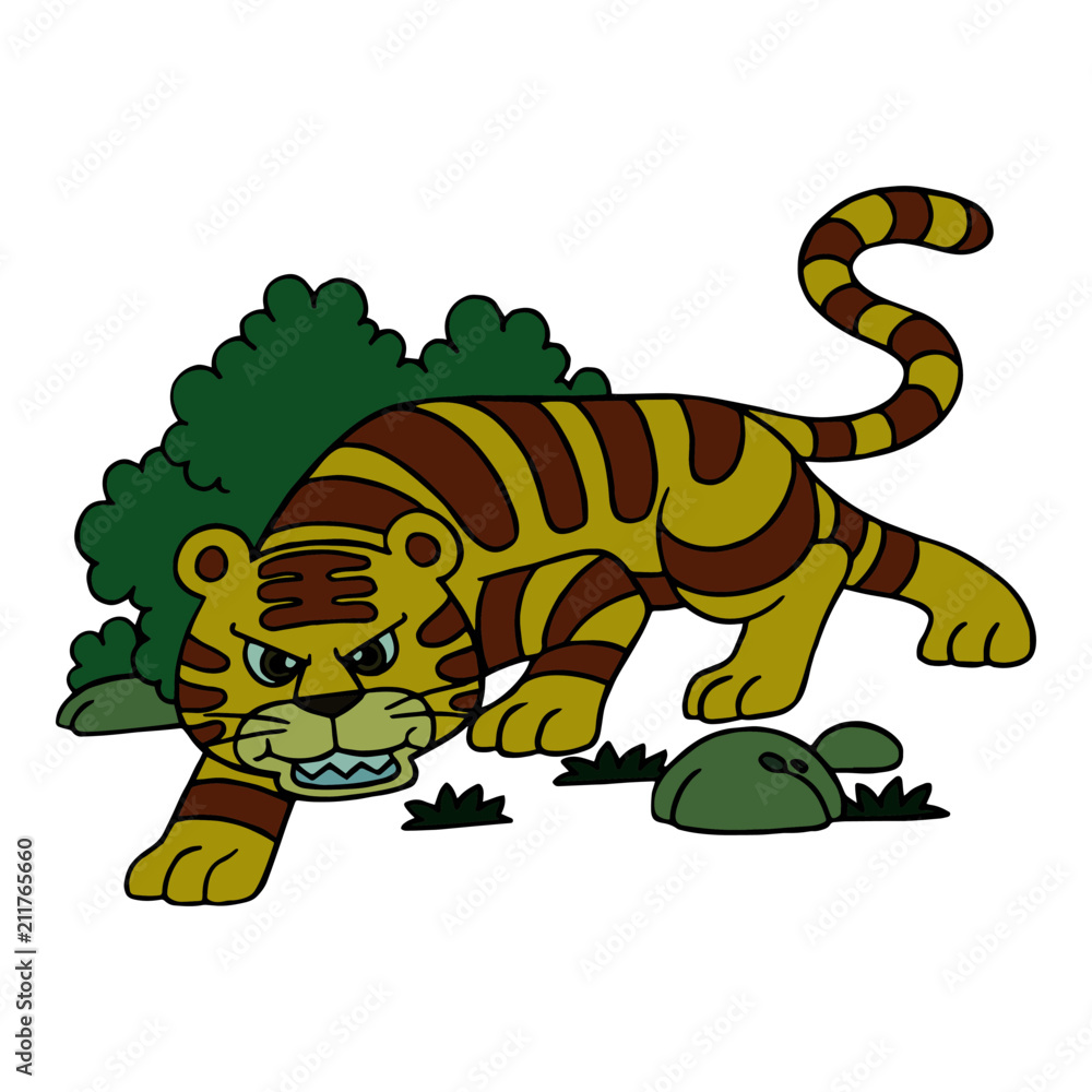 Naklejka premium Tiger cartoon illustration isolated on white background for children color book