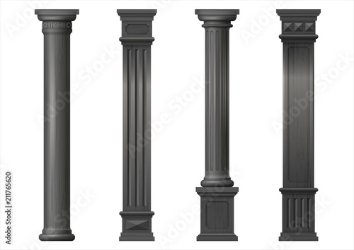 Set of black vector classic wood columns