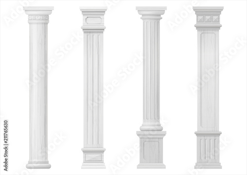 Set of white classic wood columns
