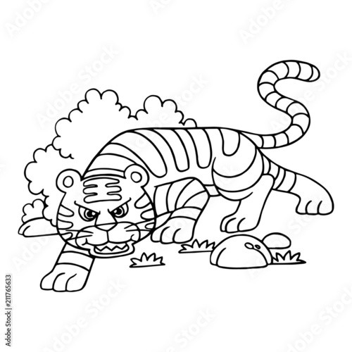 Fototapeta Naklejka Na Ścianę i Meble -  Tiger cartoon illustration isolated on white background for children color book