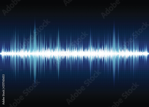 Sound waves oscillating glow light, Abstract technology background, Vector
