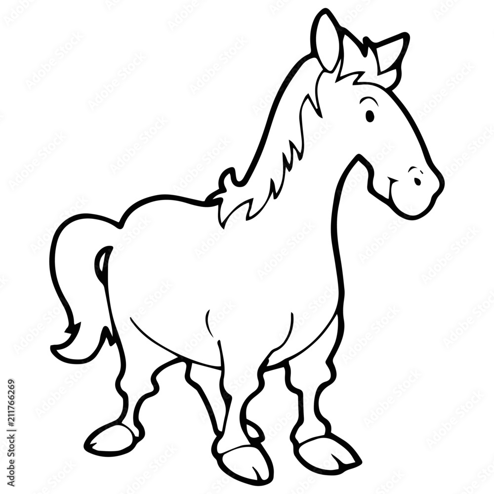 Horse cartoon illustration isolated on white background for children color book