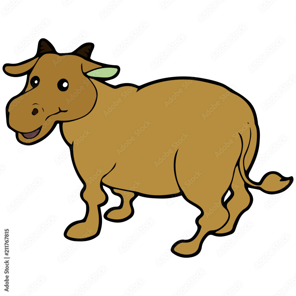 Fototapeta premium Buffalo cartoon illustration isolated on white background for children color book