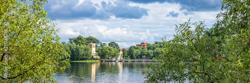 Canvastavla Holguin pond in Peterhof. St Petersburg, Russia