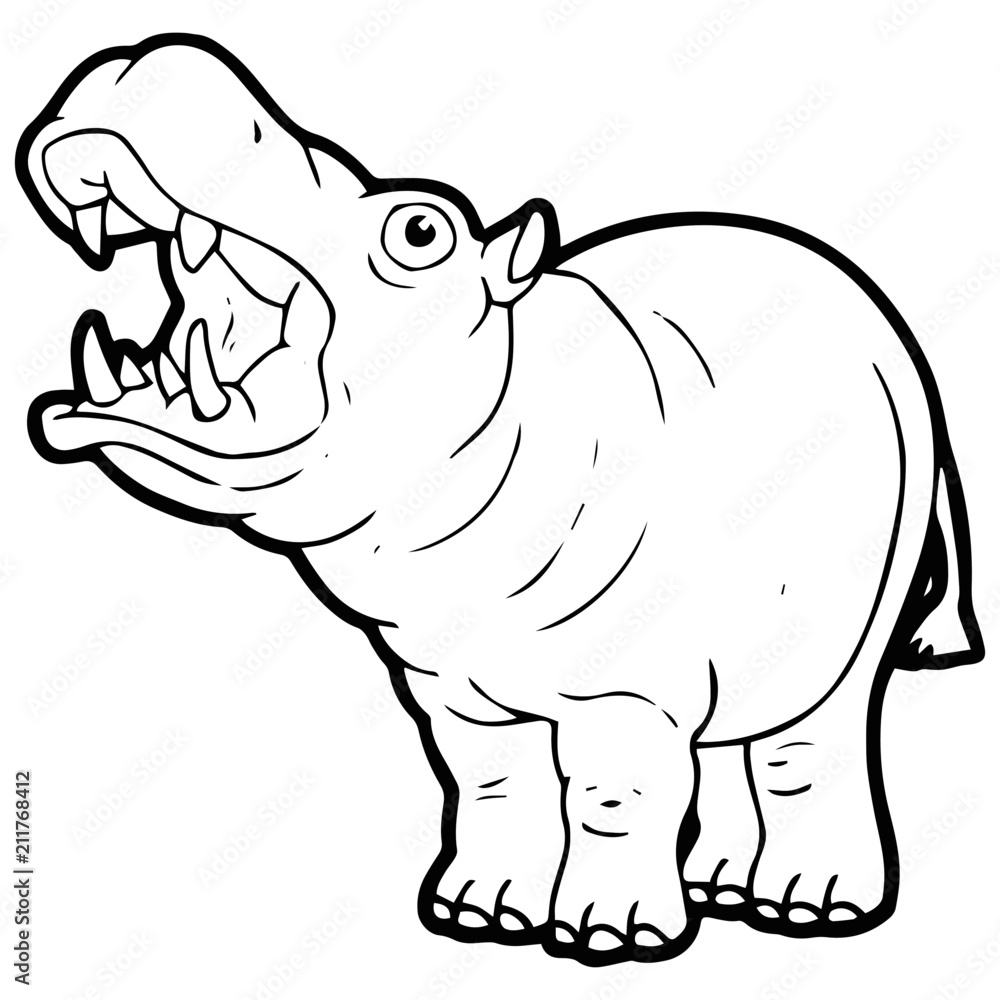 Fototapeta premium Hippo cartoon illustration isolated on white background for children color book