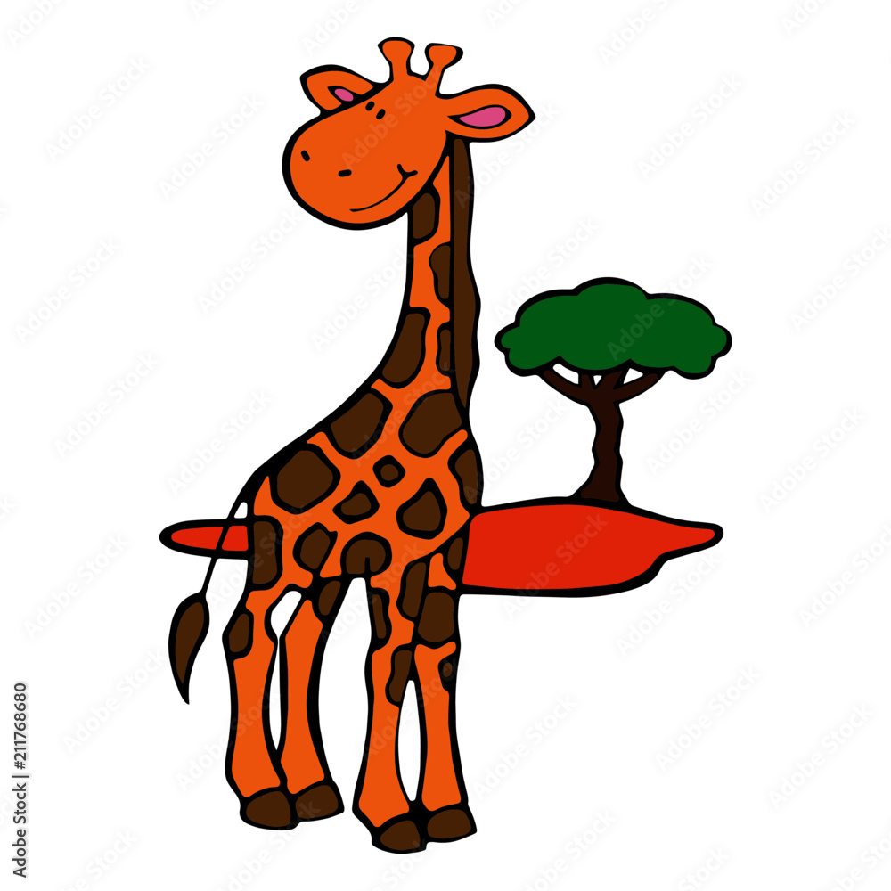 Fototapeta premium Giraffe cartoon illustration isolated on white background for children color book