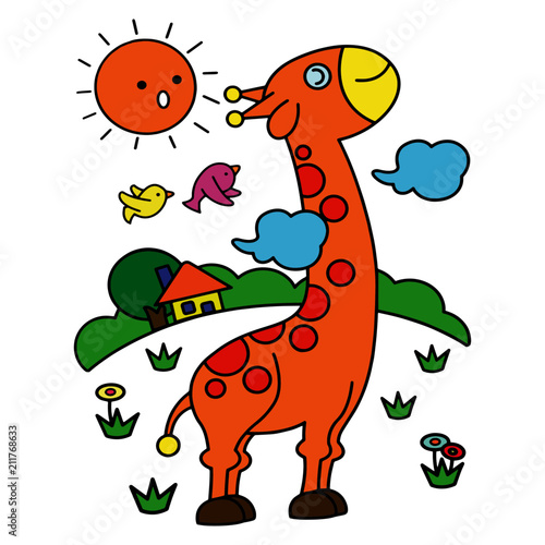 Naklejka Żyrafy kreskówki ilustracja odizolowywająca na białym tle dla dziecko koloru książki